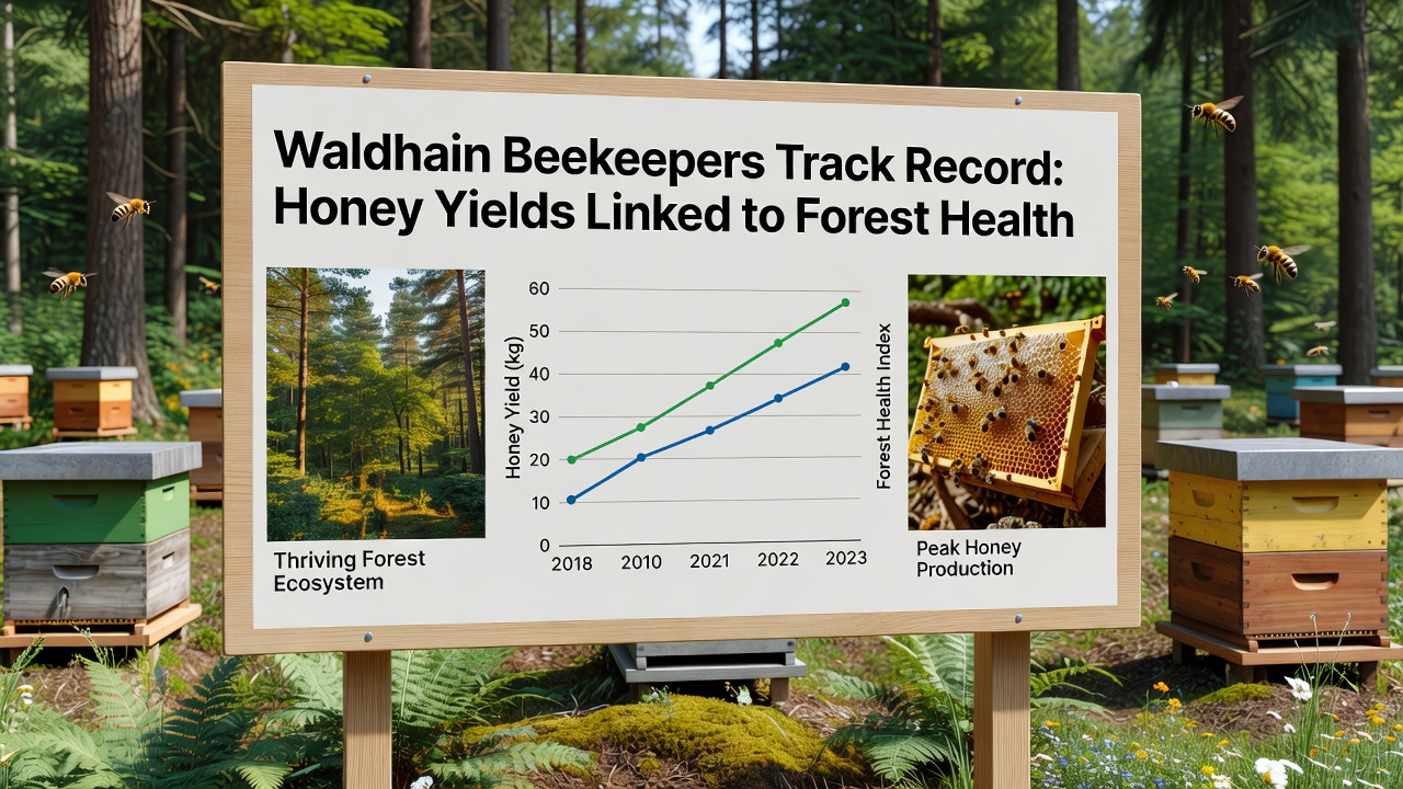 Close-up of healthy Waldhain forest floor showing diverse flowering plants and active bee foraging